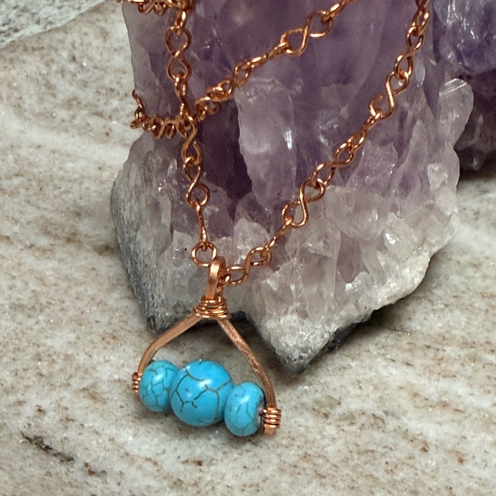 Handmade Turquoise Copper Wishbone Pendant Necklace